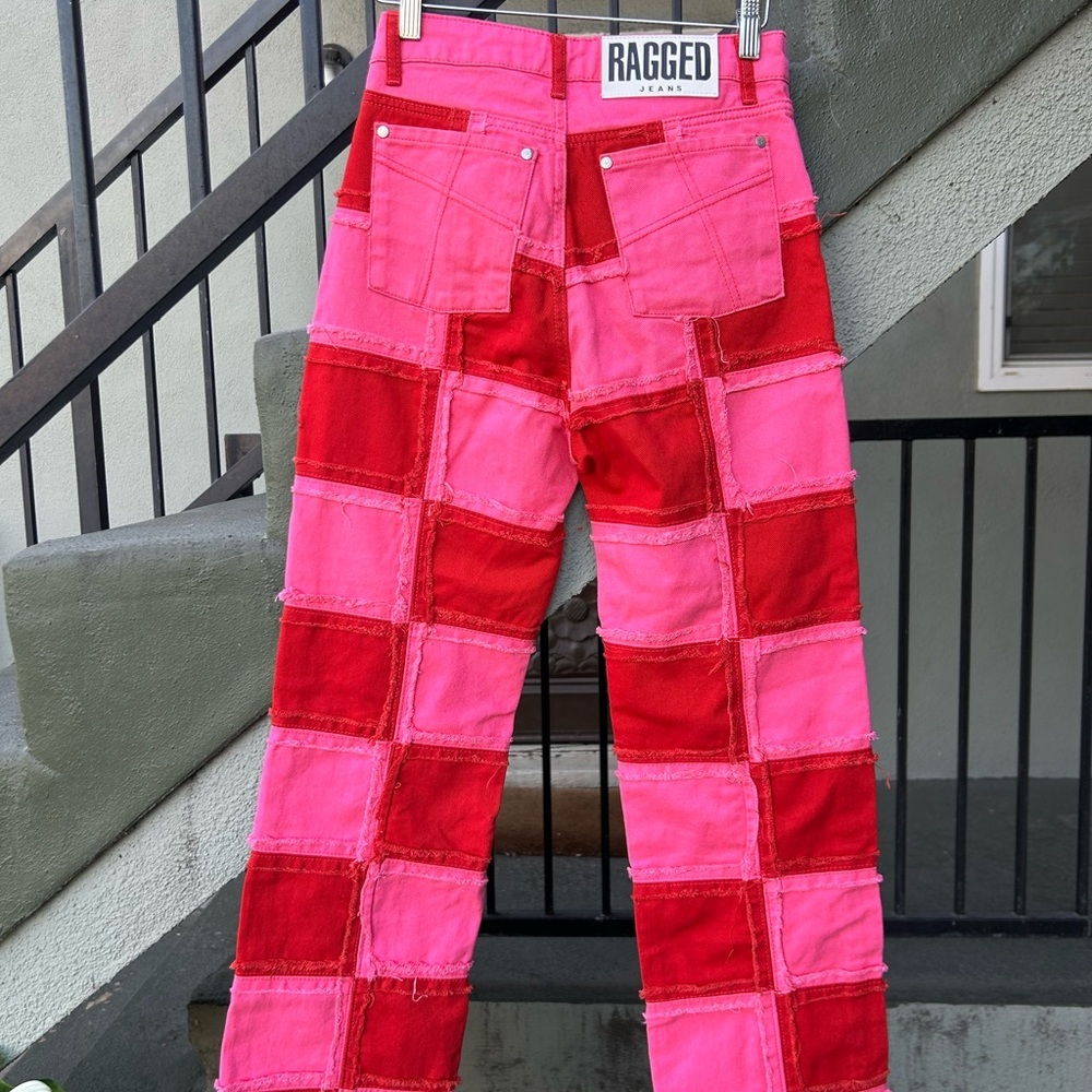 The Ragged Priest Pink Muse Checkered Jeans Dolls Kill Raver EDM Rave Festival - Picture 5 of 7